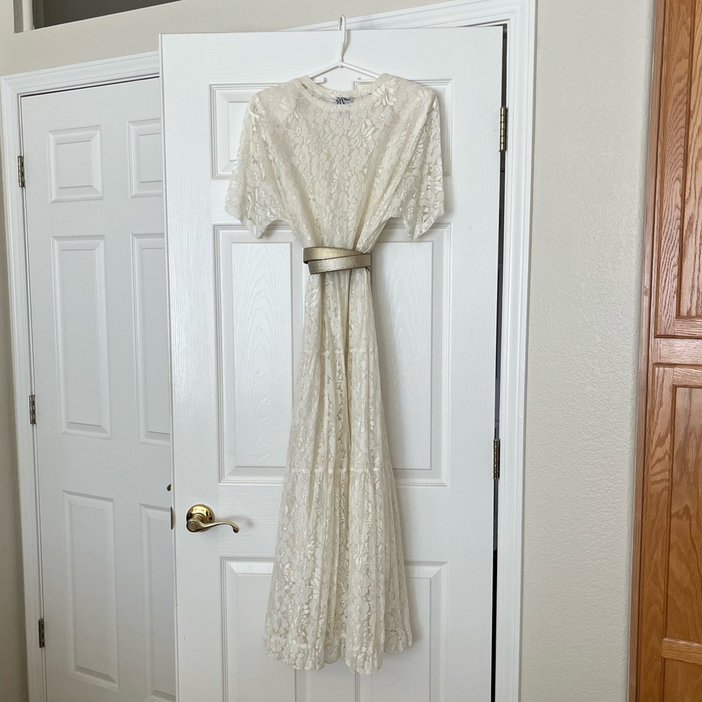 Vintage 90s Starina Shimmery Lace Button-up Dress - Picture 2 of 6